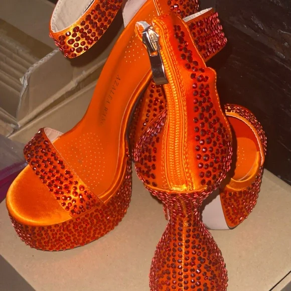 Glamorous Orange Rhinestone Platform Heels - Picture 4 of 10